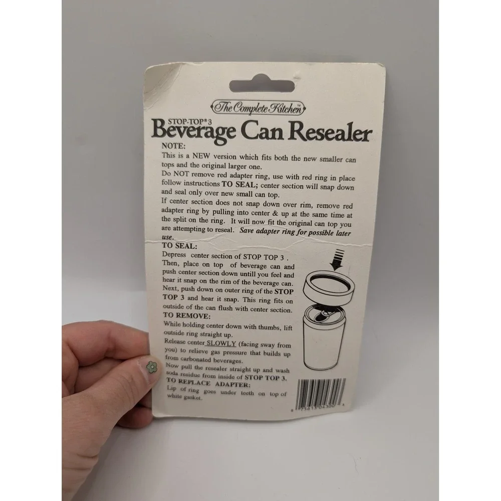 The Complete Kitchen Stop-Top 3 Beverage Can Resealer Red White No 4300 Vintage